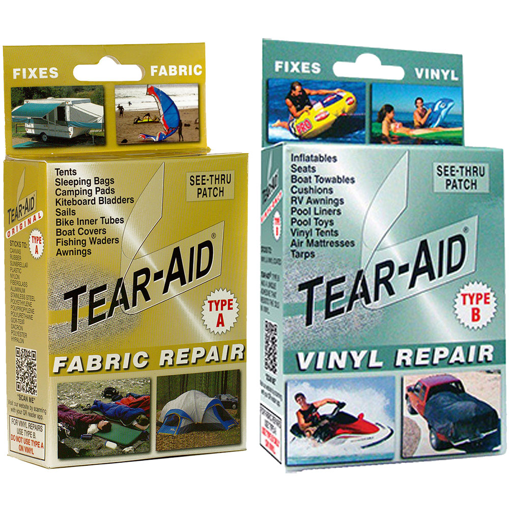 TEAR-AID Vinyl Repair Kit, Type B Clear Patch for Vinyl and Vinyl-Coated  Materials, Works on Vinyl Tents, Awnings, Air Matresses, Pool Liners &  More